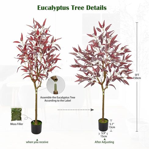 Briful 4ft Fake Tree Artificial Eucalyptus Tree in Black Pot, Realistic Silk Potted Floor Plants Large Fake Plants for Home Decor Indoor Outdoor Patio Office in Saudi Arabia