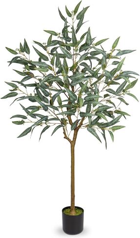 Briful 4ft Fake Tree Artificial Eucalyptus Tree in Black Pot, Realistic Silk Potted Floor Plants Large Fake Plants for Home Decor Indoor Outdoor Patio Office in Saudi Arabia