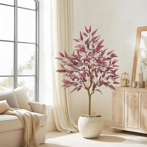 Briful 4ft Fake Tree Artificial Eucalyptus Tree in Black Pot, Realistic Silk Potted Floor Plants Large Fake Plants for Home Decor Indoor Outdoor Patio Office in Saudi Arabia