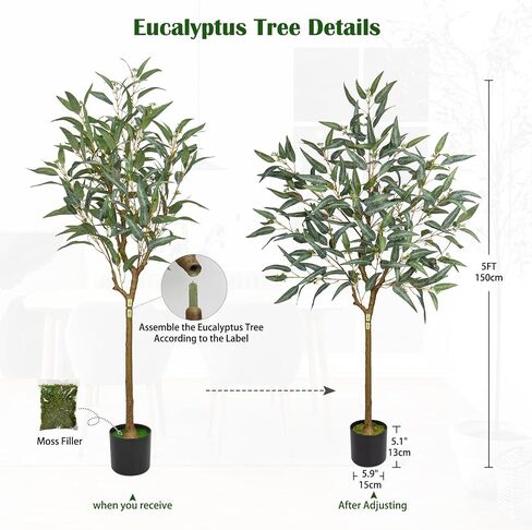 Briful 4ft Fake Tree Artificial Eucalyptus Tree in Black Pot, Realistic Silk Potted Floor Plants Large Fake Plants for Home Decor Indoor Outdoor Patio Office in Saudi Arabia