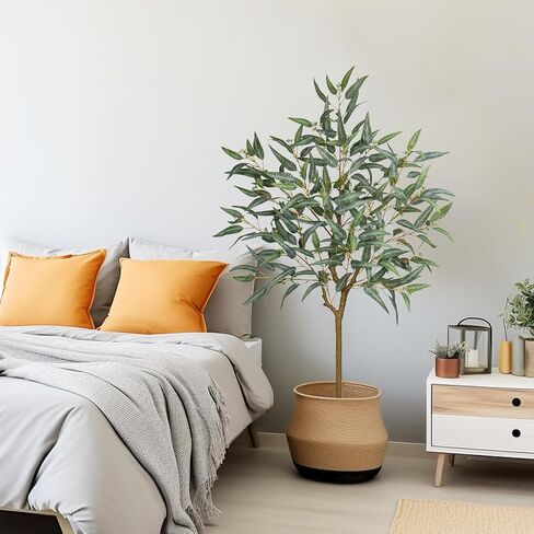 Briful 4ft Fake Tree Artificial Eucalyptus Tree in Black Pot, Realistic Silk Potted Floor Plants Large Fake Plants for Home Decor Indoor Outdoor Patio Office in Saudi Arabia