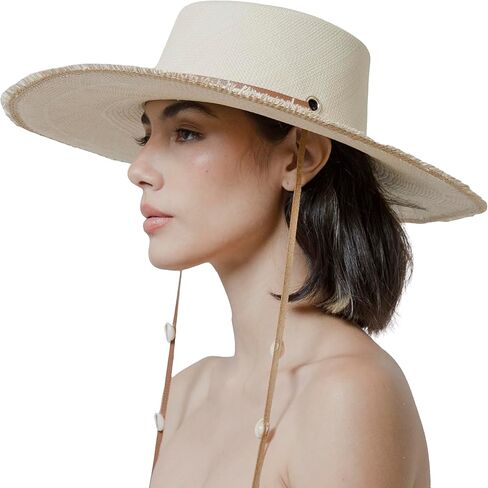 SENSI STUDIO Frayed Cordovan Long Brim Hat with Shells in Saudi Arabia