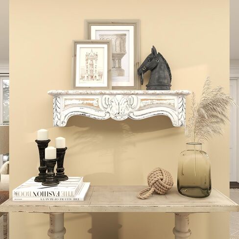 Deco 79 Wood Scroll Distressed 1 Shelf Wall Shelf, 36" x 6" x 9", White in Saudi Arabia
