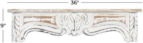 Deco 79 Wood Scroll Distressed 1 Shelf Wall Shelf, 36" x 6" x 9", White in Saudi Arabia