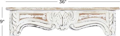 Deco 79 Wood Scroll Distressed 1 Shelf Wall Shelf, 36" x 6" x 9", White in Saudi Arabia