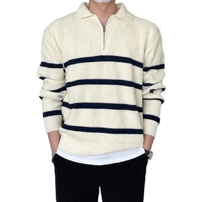 Floerns Men's Casual Long Sleeve Striped Print Zip Up Sweater Pullovers