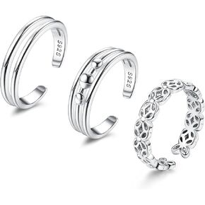 Sllaiss 925 فضة تو خواتم للنساء الصيف شاطئ القمر نجمة زهرة قابل للتعديل المفتوحة تو خواتم تكويم خمر المفصل خواتم in Kuwait