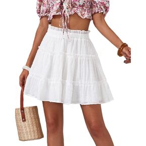 Milumia Women's Casual Frill Layered Skirt Solid High Waisted Flared Short Skirts