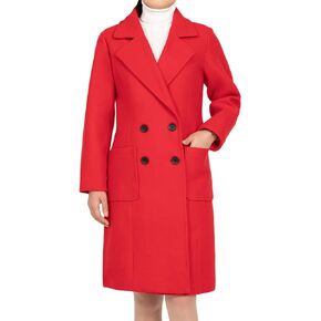 Bonnorth women's Notch Lapel Double Breasted Wool Blend Peacoat Mid-Long Fall Winter Essential Trench Coat