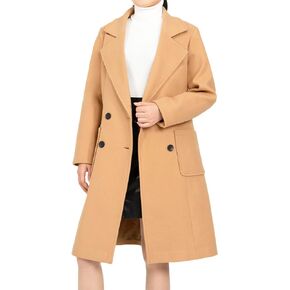 Bonnorth women's Notch Lapel Double Breasted Wool Blend Peacoat Mid-Long Fall Winter Essential Trench Coat