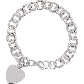 Diamond2Deal Sterling Silver Heart Charm Cable 7.5" Bracelet for Women