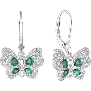 PYNZY Butterfly Earrings 925 Sterling Silver Birthstone Butterfly Earring for Women Jewelry Gifts