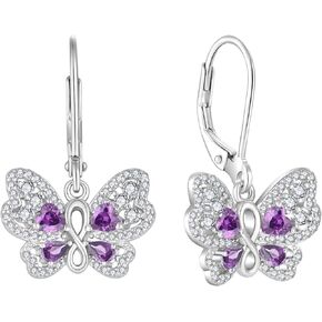 PYNZY Butterfly Earrings 925 Sterling Silver Birthstone Butterfly Earring for Women Jewelry Gifts