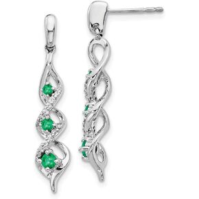 Jewels By Lux 14k White Gold Diamond and Emerald Post Dangle Earrings