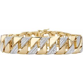 PalmBeach Men's 18K Yellow Gold Plated Genuine Diamond Accent Interlocking Link Bracelet 9.5"