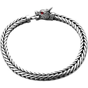 kuzzoi 925 Sterling Silver Round Byzantine Bracelet for Men with Dragon Head Ring Clasp, length 7,48 inch - 9,05 inch, width 0,31 inch, 1.52 oz