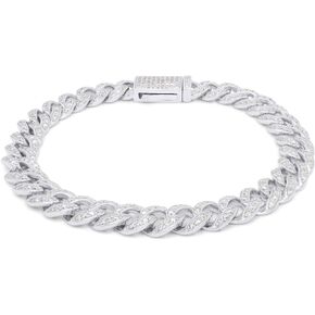 SAVEARTH DIAMONDS - Husband Birthday Gift Ideas, Bracelets for Men, 14k Gold Over Sterling Silver 3.50-4.00 Ct Round Cut Lab Created Moissanite Diamond, 8MM Width Cuban Chain Bracelet, VVS1 Clarity