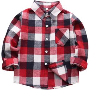 Toddler Boys Plaid Flannel Shirt Long Sleeve Button Down Shirts School Uniform for Kids Baby Boy in Saudi Arabia