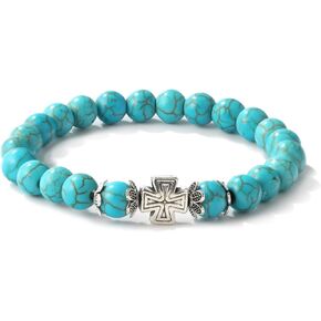 Turquoise Bracelet for Women,Healing Crystal Stone Stretch Round Bead Bracelets for Women Men Jewelry