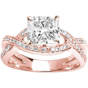 0.75 Ctw 14K White Gold Intertwining Twisting Split Shank Designer GIA Certified Diamond Engagement Ring Cushion Cut (0.5 Ct F Color SI2 Clarity Center Stone)