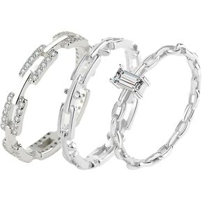 YMHOP 3PC Stacking Rings Set 2PC 14K Gold Plated 925 Sterling Silver Rings for Women, Cubic Zirconia Promise Rings for Her, Stackable Wedding Bands Rings for Women Set
