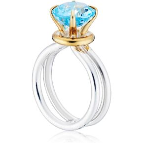 Round Cut Gemstone Cocktail Stacking Sterling Silver Ring, 18K Gold Plated