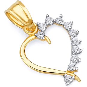 The World Jewelry Center 14k REAL Yellow Gold CZ Heart Charm Pendant