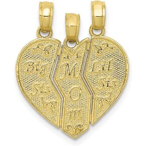 Solid 10k Yellow Gold Breakable Break Apart Big Sis, Mom, Lil Sis Charm Pendant