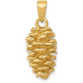 Solid 14k Yellow Gold 3-D Pinecone Pendant Charm - 24mm x 10mm