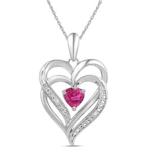 Jewels By Lux Sterling Silver Sterling Silver Womens Round Lab Created Pink Sapphire Double Heart Pendant 3/4 Cttw