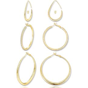 14K Gold Plated 925 Sterling Silver Lightweight Teardrop Earrings Big Gold/Silver/Rose Gold Hoop Earrings Set for Women Trendy, Jewelry Gifts for Women Girls