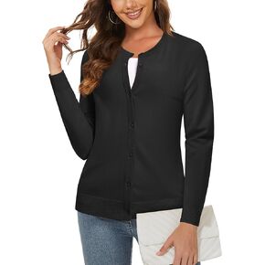 MAGCOMSEN Women's Lightweight Cardigan Crew Neck 2024 Knit Open Front Button Down Long Sleeve Casual Ladies Sweaters