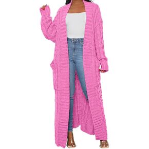 HRESSLBD Womens Thin Stylish Cable Knit Dual Extra Long Maxi Cardigan with 2-Pockets
