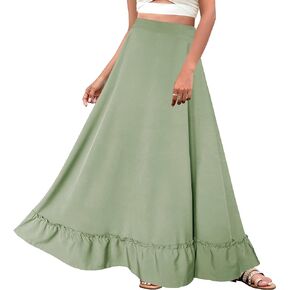Afibi Women Plus Size Maxi Skirt Vintage High Waist Long Skirt with Pockets