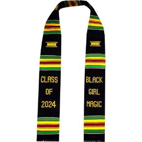 Black Girl Magic Custom Graduation Stole with Brooch Pin, Kente sash, Class of 2024
