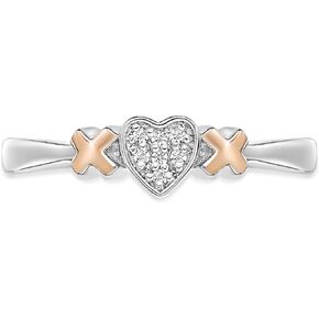 Lavari Jewelers 0.03 Carat Natural Diamond XO Heart Promise Ring for Women in 925 Sterling Silver or Rose Gold Plating (H-I, I2-I3, cttw) Engagement Anniversary Band Ring Size 5 to 9