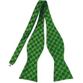 Men's Bow Tie Shamrock Clover Pattern Solid Striped Green Bowtie Self Tie for Feast
