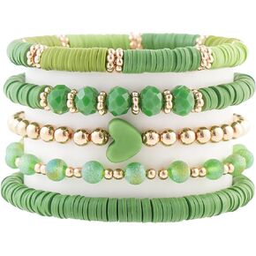 Heishi Beaded Stretch Bracelets for Women Stackable Gold Polymer Clay Beads Bracelets Friendship Boho Summer Beach Bracelets Jewelry Set