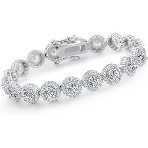 Moissanite Tennis Bracelets for Women Classic Halo Lab Created Diamond Bracelet 18K White/Yellow Gold Plated Sterling Silver Tennis Bracelet 5MM D Color VVS1 Clarity Round Brilliant Cut Simulated Diamond Tennis Bracelets Hip Hop Jewelry Gift for Men Women