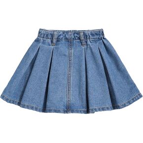 OYOANGLE Girl's Pleated High Elastic Waist Short Denim Skirt Summer A Line Flared Mini Denim Skirts