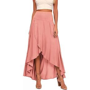 Chennie Ruffle Irregular Draped Half Skirt High Low Maxi Skirts Waist Zipper Solid Color Casual Skirt for Women and Girls