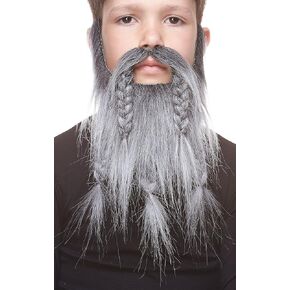 Mustaches Fake Beard, Self Adhesive, Novelty, Small Viking Dwarf False Facial Hair, Costume Accessory for Kids, Brown with Gray Color