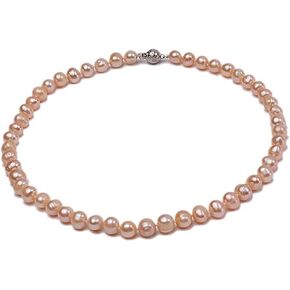 JYX JEWELRY Pink Pearl Choker Necklace 7.5-8.3mm Round Freshwater Cultured Pearl Necklace for Women 17"