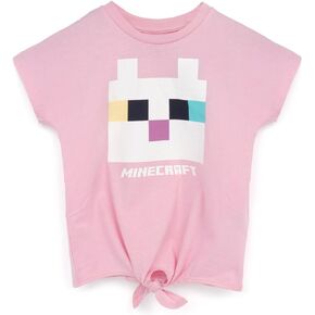 Minecraft T Shirt for Girls | Kids Kitty Front Character Tie Pink Gamer Tee | Childrens Clothing Gaming Merchandise Gifts
