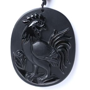 Chinese Zodiac Necklace Pendant Made of Obsidian Gemstone: Horoscope Animal/Sign Amulet