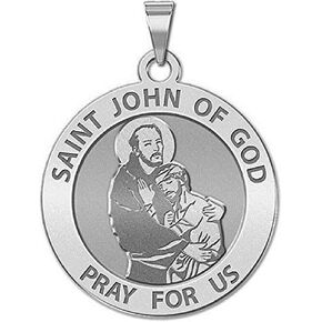 PicturesOnGold.com Saint John of GOD Religious Medal - 3/4 Inch Size of a Nickel -Sterling Silver