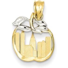 Solid 14k White Gold Cut-out New York Skyline in Apple Souvenir Pendant Charm - 19mm x 13mm