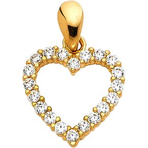 14k White OR White Gold Open Heart CZ Charm Pendant