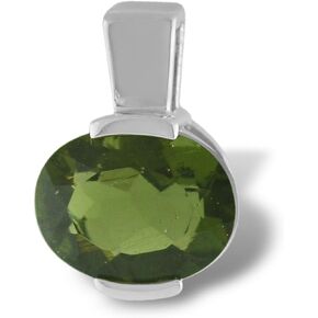 Starborn Sterling Silver Channel Set Oval Shaped Faceted Moldavite Pendant