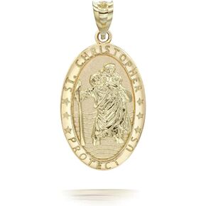 14k Yellow Gold St Christopher Medal Patron Saint of Travelers Catholic Protection in Solid Gold Pendant Necklace and Pendant Only